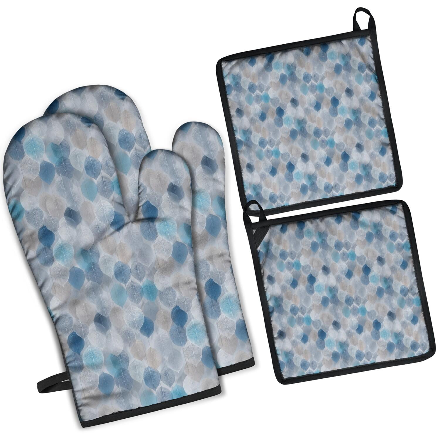 Oven Mitts and Pot Holders Set Of 4, Heat Resistant Kitchen Gloves with Non-Slip Grip, Hanging Loop, Soft Cotton Lining for Baking, Cooking, Grilling, Barbecue