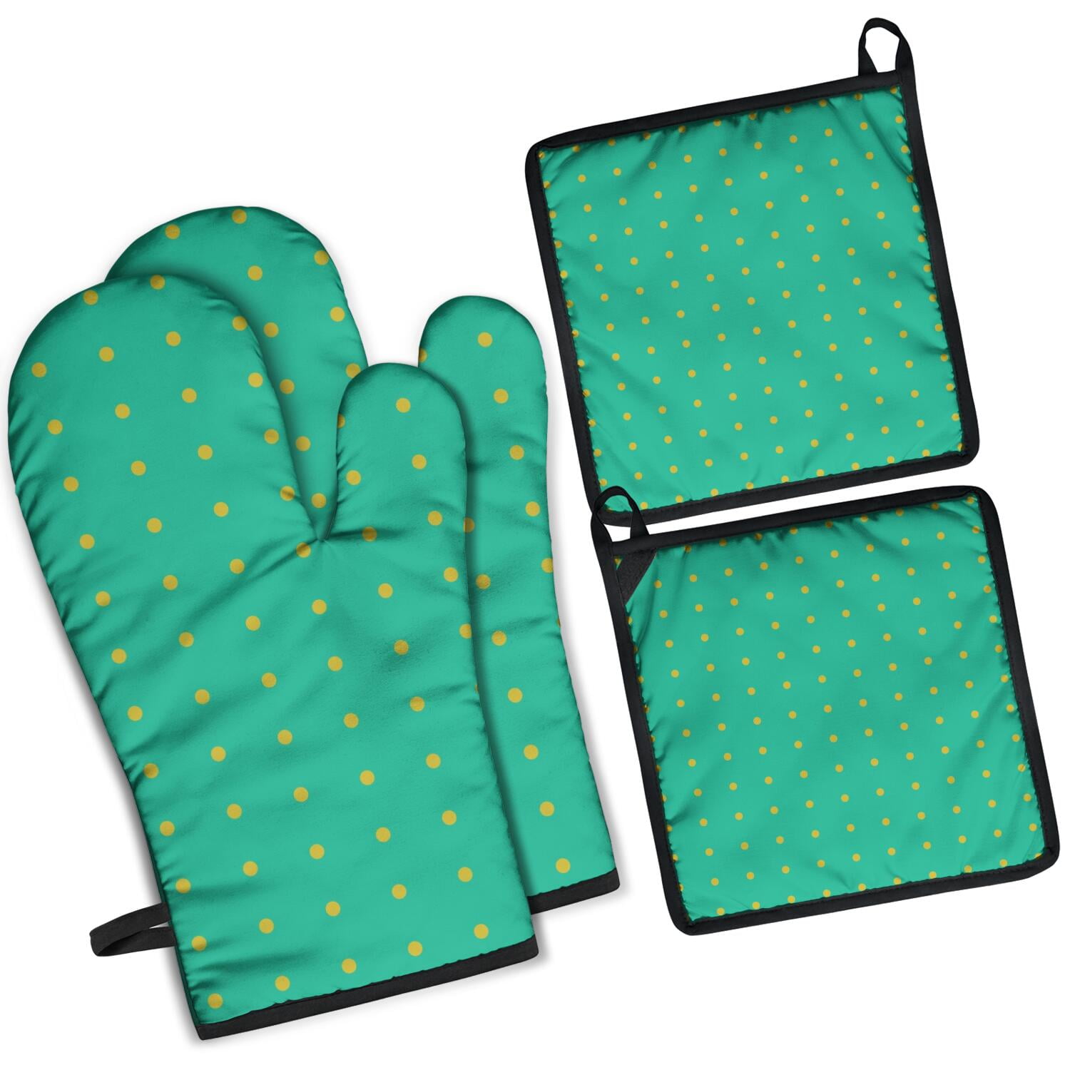 Oven Mitts and Pot Holders Set Of 4, Heat Resistant Kitchen Gloves with Non-Slip Grip, Hanging Loop, Soft Cotton Lining for Baking, Cooking, Grilling, Barbecue