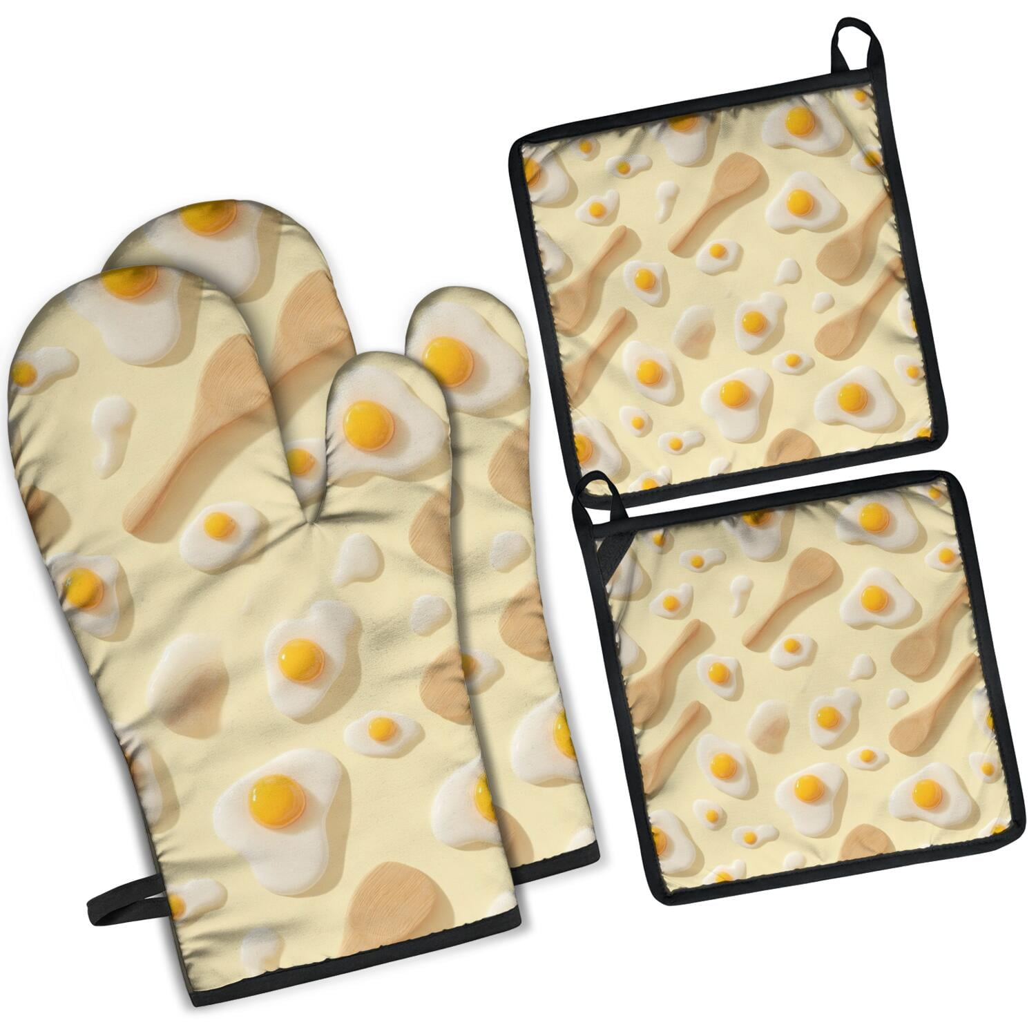 Oven Mitts and Pot Holders Set Of 4, Heat Resistant Kitchen Gloves with Non-Slip Grip, Hanging Loop, Soft Cotton Lining for Baking, Cooking, Grilling, Barbecue