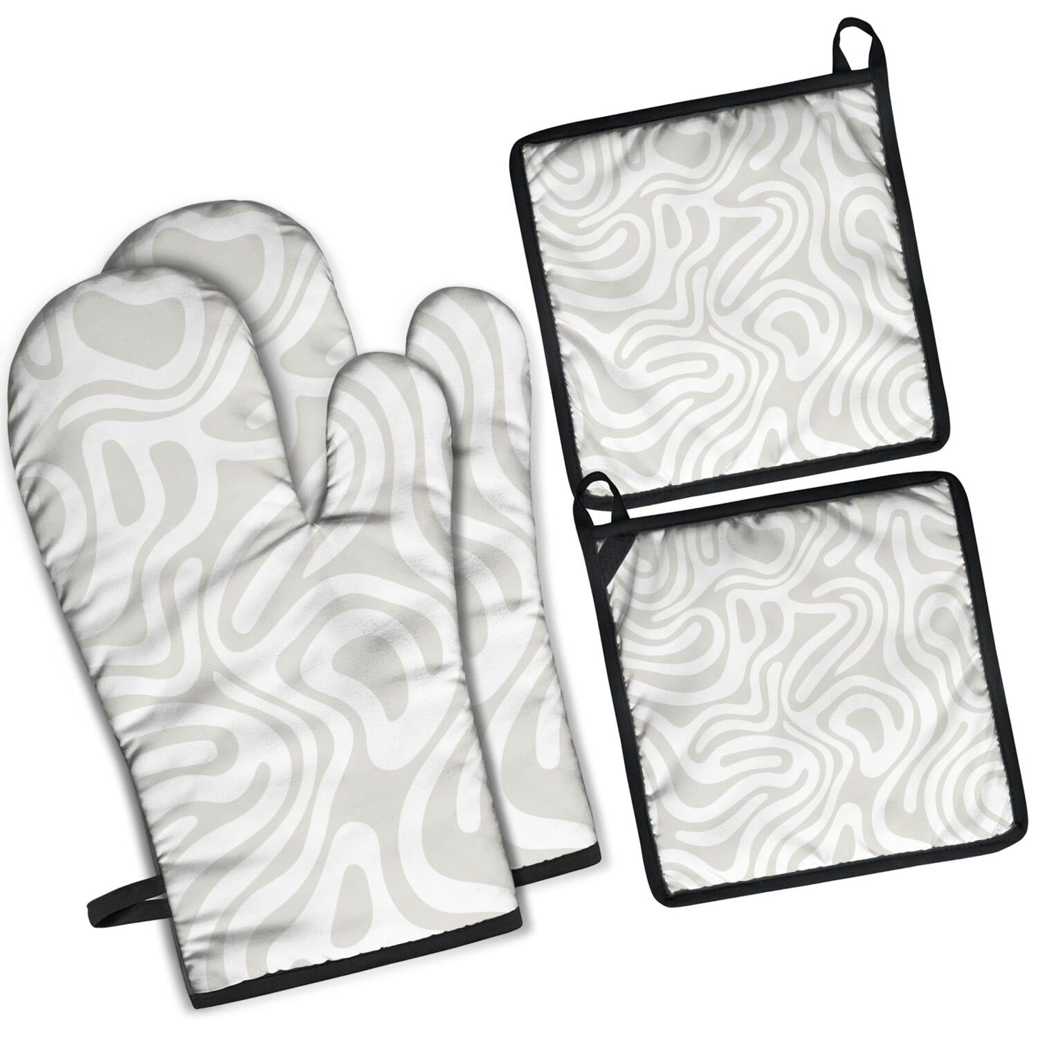 Oven Mitts and Pot Holders Set Of 4, Heat Resistant Kitchen Gloves with Non-Slip Grip, Hanging Loop, Soft Cotton Lining for Baking, Cooking, Grilling, Barbecue