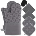 thumbnail image 1 of Oven Mitts and Pot Holders Set 6 Pieces, 500°F Heat Resistant Extra Long Kitchen Oven Gloves with Non-Slip Silicone Grip, Flexible BBQ Mitts for Cooking Baking Grilling, Grey, 1 of 7