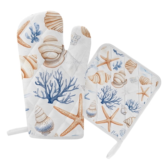 Oven Mitts and Pot Holders Set Coral Starfish Shell Heat Resistant ...