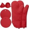 thumbnail image 1 of Oven Mitts and Pot Holders Sets,6pcs Pot Holders and Oven Mitts Heat Resistant, Non-Slip Silicone Mini Oven Gloves and Hot Pads for Kitchen,15" Extra Long Oven Gloves for Cooking,Red, 1 of 11