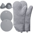 thumbnail image 1 of Oven Mitts and Pot Holders Sets,6pcs Pot Holders and Oven Mitts Heat Resistant, Non-Slip Silicone Mini Oven Gloves and Hot Pads for Kitchen,15" Extra Long Oven Gloves for Cooking,Gray, 1 of 11