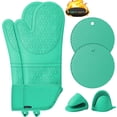 thumbnail image 1 of Oven Mitts and Pot Holders Sets,6pcs Pot Holders and Oven Mitts Heat Resistant, Non-Slip Silicone Mini Oven Gloves and Hot Pads for Kitchen,15" Extra Long Oven Gloves for Cooking,Green, 1 of 9