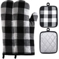 thumbnail image 1 of HEETLY Cotton Oven Mitts and Pot Holders Set with Silicone Grip, 4-Piece 392°F Heat Resistant, Black/White Plaid, 1 of 8