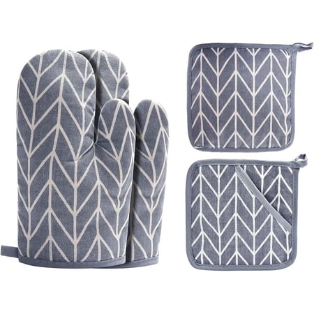 HEETLY Pot Holders and Oven Mitts Set, 4 Piece Cotton Oven Mitts and Potholders, Heat Resistant 392°F, Kitchen Mittens for Cooking Baking Grilling