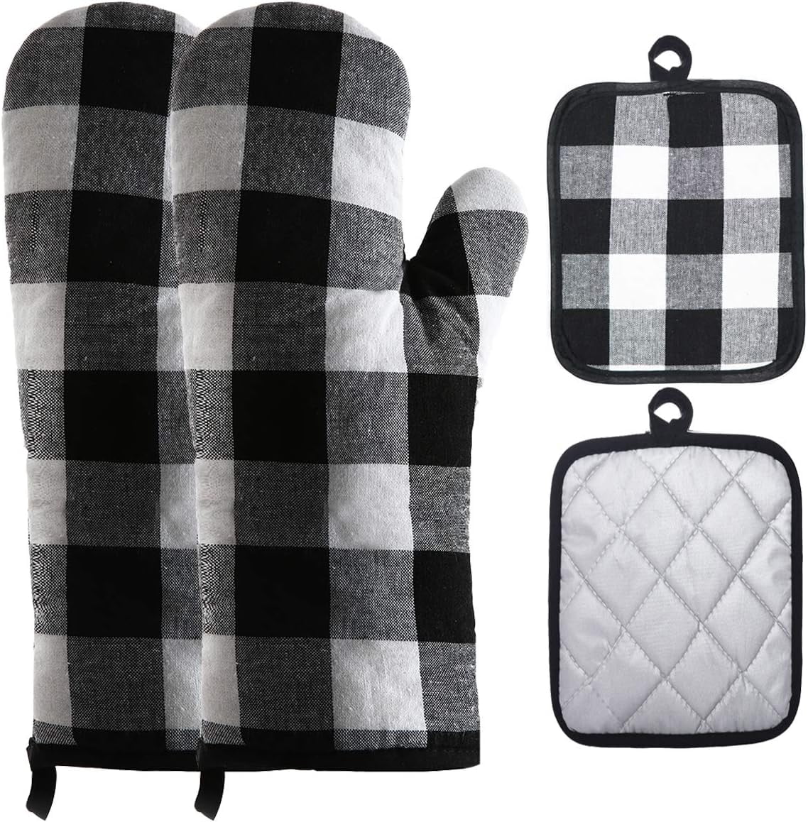 Oven Mitts and Potholders BBQ Gloves-Oven Mitts and Pot Holders with Recycled Infill Silicone Non-Slip Cooking Gloves for Cooking Baking Grilling (4-Piece Set,Yellow)