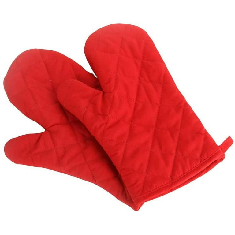 Nachvorn Oven Mitts Premium Heat Resistant Kitchen Gloves Cotton & Polyester Quilted Oversized Mittens 1 Pair Red