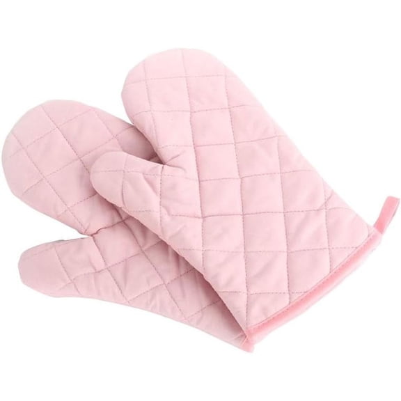 Oven Mitts, Premium Heat Resistant Kitchen Gloves Cotton & Polyester Quilted Oversized Mittens, 1 Pair (Pink)