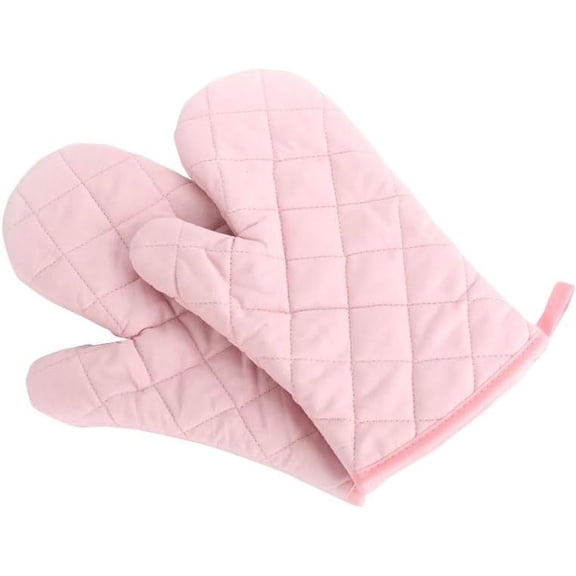 HEETLY 11-Inch Quilted Cotton Oven Mitts, 1-Pair Set, 320°F Heat Resistant, Pink