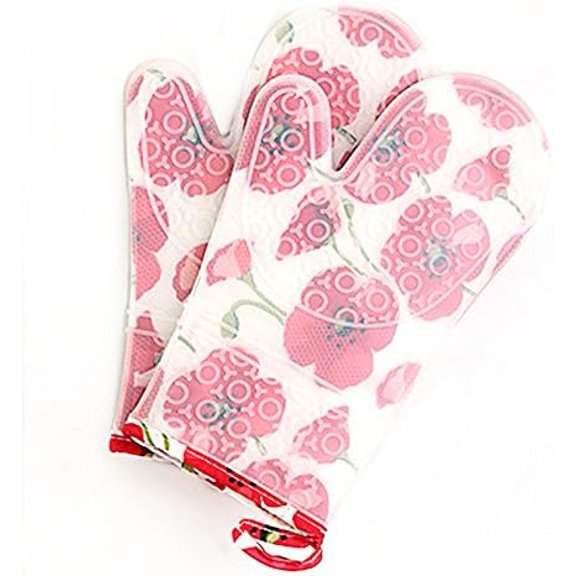 Oven Mitts Set of 2 Pcs with Transparent Clear Silicone Shell and Cotton Lining, Heat Resistant to 500 F Kitchen Oven Gloves Pot Holder for Cooking, Barbecue Cooking Baking, BBQ