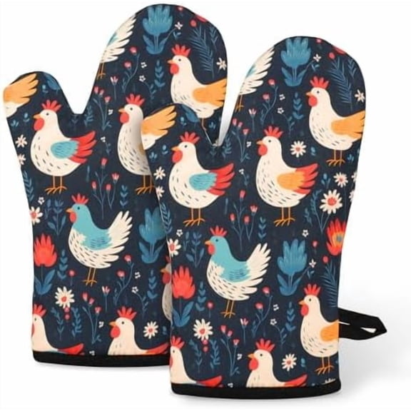 Oven Mitts Set, Cute Chicken Gifts for Chicken Lovers, Funny Kitchen Decor, Rooster Gifts for Women Mom Her Lady Owner, Birthday Christmas Baking Accessories Stuff, Cooking Themed Present Idea