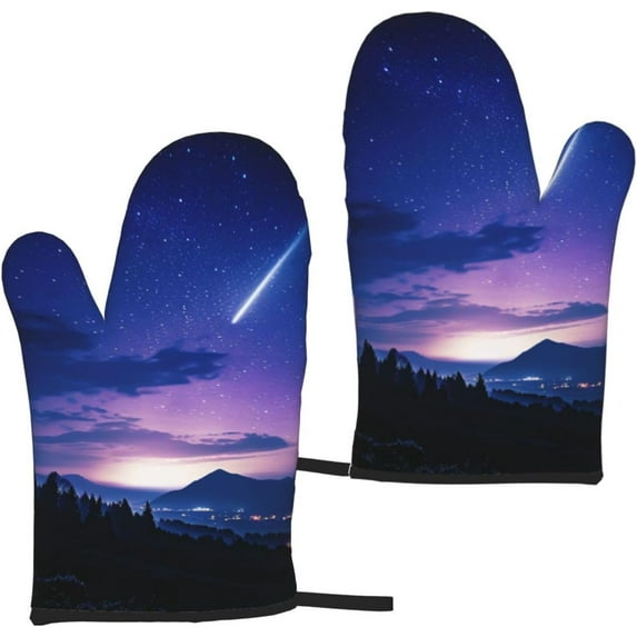 Oven Mitts Set of 2 Non-Slip Oven Gloves for Kitchen Night Sky Silhouette Oven Mitt Heat Resistant Oven Glove for Cooking Microwave Baking BBQ