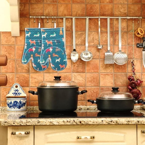 Oven Mitts Set of 2 with Clear Silicone Shell and Dog Print Cotton Lining, Heat Resistant to 500 F Kitchen Gloves