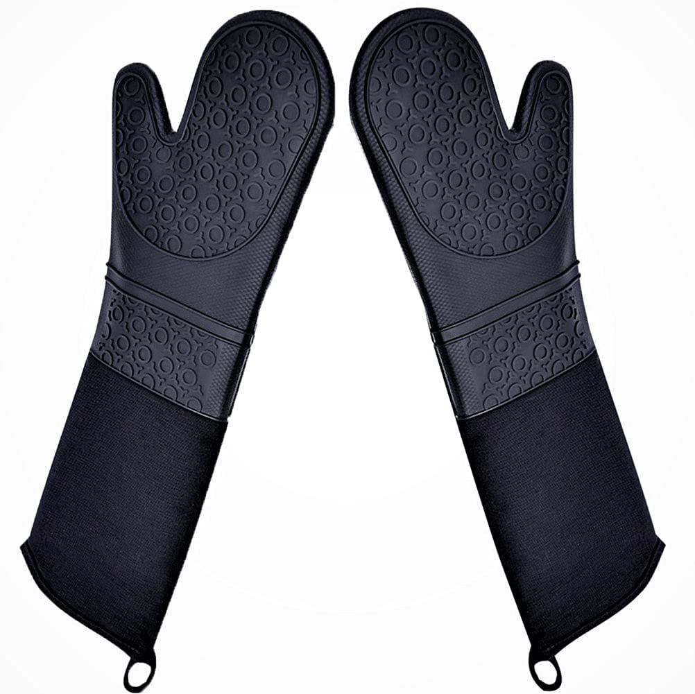 Oven Mitts Silicone Black 19.5" 2-Pack Heat Resistant