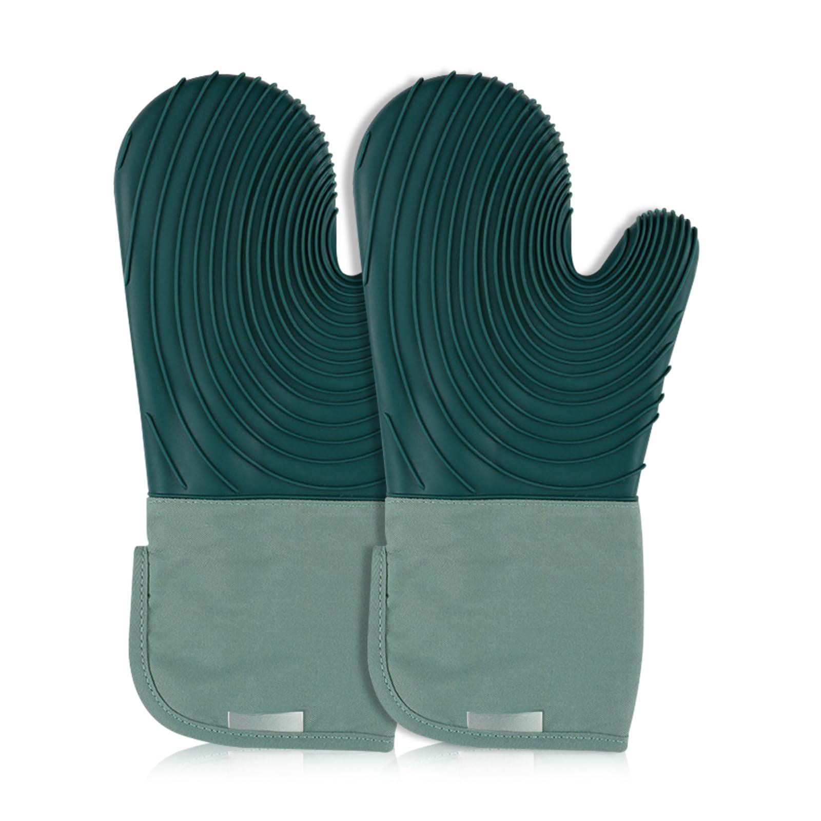 Oven Mitts Silicone Cotton Lined Green 2-Piece Cooking Grilling Baking