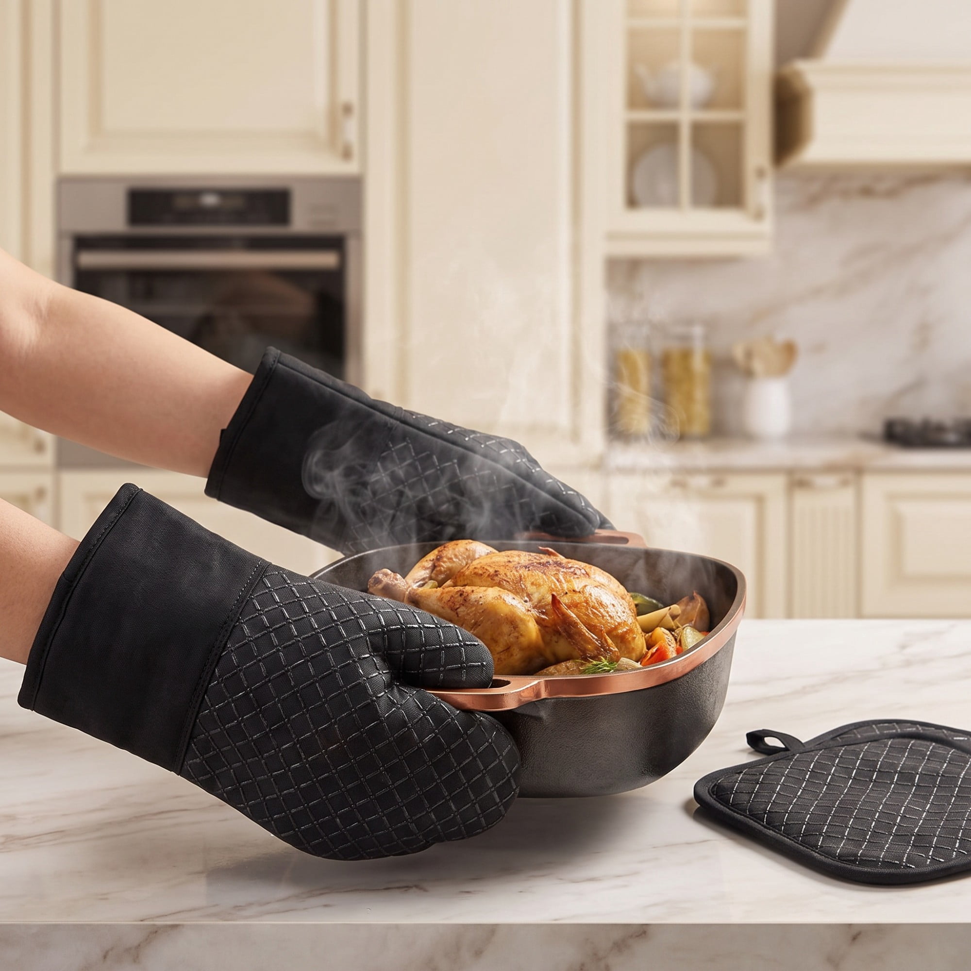 Oven Mitts and Pot Holders 4-Piece Set, 500°F Heat Resistant Kitchen ...