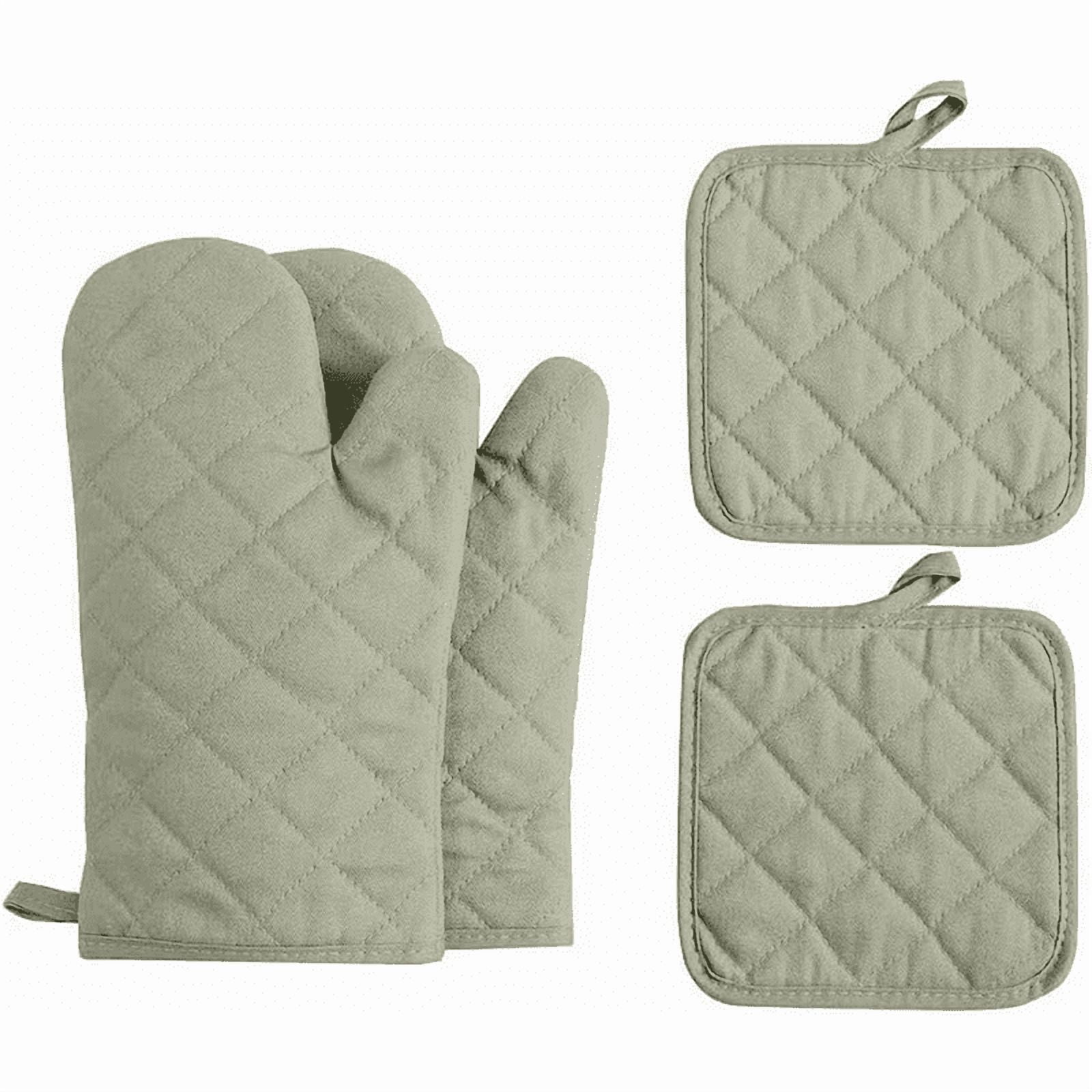 HEETLY Heavy Duty Cotton Oven Mitts and Pot Holders Set, 4-Piece, 500°F Heat Resistant, Green - Walmart.com