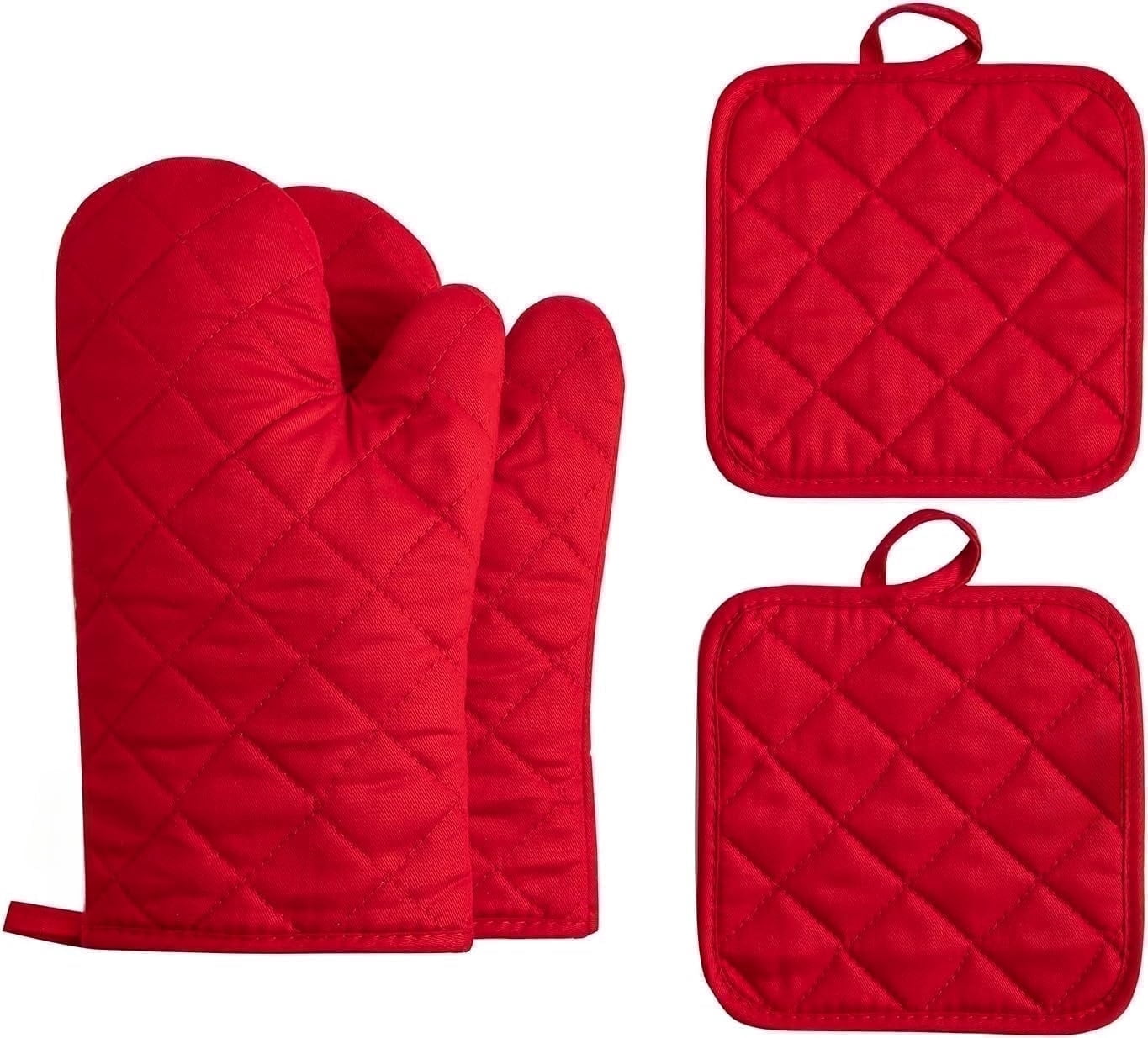 HEETLY Heavy Duty 500°F Heat Resistant Oven Mitts and Pot Holder Sets, 12" Long 100% Cotton 4-Piece Kitchen Set - Walmart.com