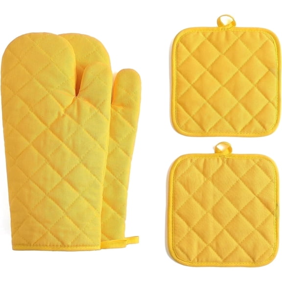 HEETLY 12 Inch Heavy Duty Cotton Oven Mitts and Pot Holder Sets, Heat Resistant 500°F 4 Pack Kitchen Oven Mits
