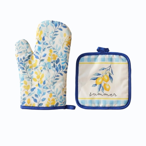 Oven Mitts and Pot Holders Sets, Cotton Heat Resistant, Oven Gloves Potholder for Kitchen Cooking Baking Decoration Blue