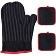 thumbnail image 1 of Oven Mitts and Pot Holders Sets, High Heat Resistant Extra Thick Long Oven Mitts for Cooking, Black Red, 1 of 4