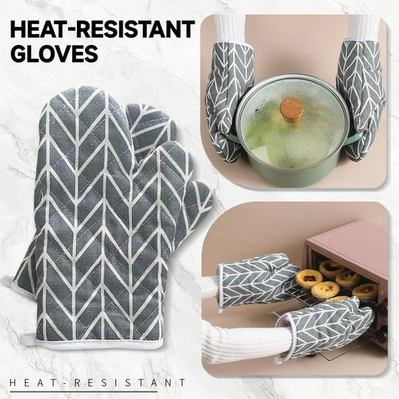 Oven Mitts for Kitchen, 1 Pair Heat Resistant Oven Gloves, 500°F Heat Proof Cotton Oven Mitts for Cooking Grilling Baking
