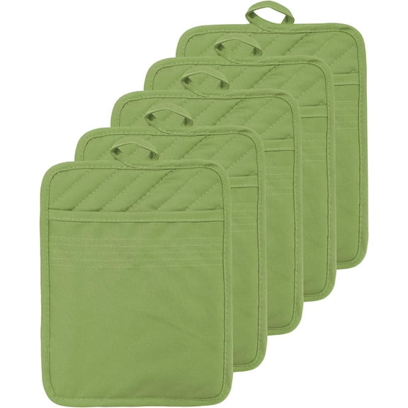 Oven Pot Holder with Pocket Cotton Heat Resistant Coaster Potholder Kitchen Hot Pad Oven Mitts for Cooking Square 7"x9"Set of 5