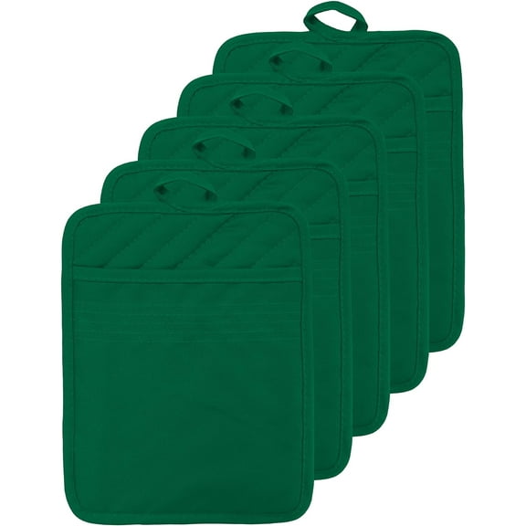 Oven Pot Holder with Pocket Cotton Heat Resistant Coaster Potholder, Kitchen Hot Pad Oven Mitts for Cooking and Baking Square 7"x9", Set of 5
