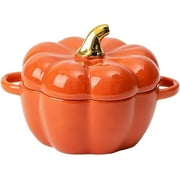 Oven Pumpkin Bowls Ceramic Pumpkin Pots for Cooking, Pumpkin Dutch Oven Pot with Lid Mini Pumpkin Soup Bowls for Home Thanksgiving, Orange