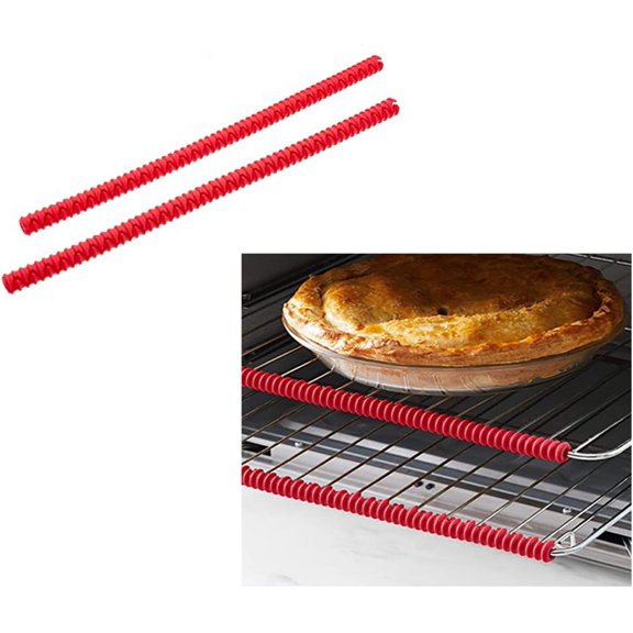 Oven Rack Shields,2 Pack Silicone Oven Rack Guards,Heat Resistant Oven Rack Shields,14 Inches Oven Rack Edge Cover Liner,Prevent Hand/Arm Against Burns(Red)