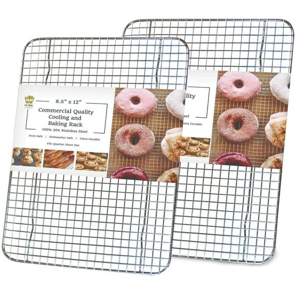 Oven-Safe Stainless Steel Rectangular Cooling and Baking Rack Set - Quarter Sheet - 8.5x12" - 2 Pack
