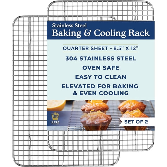 Oven-Safe, Dishwasher-Safe 100% Stainless Steel Cooling & Baking Rack Set - Tight-Wire Bake for Oven Cooking Heavy Duty 8.5x12 of 2 Small Quarter Sheet Pan Racks