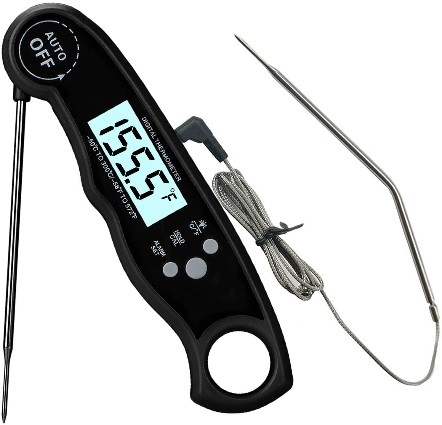 Flamen Digital Meat Thermometer, 2 in. 1-Dual Probe Food Thermometer with Backlight (Silver)