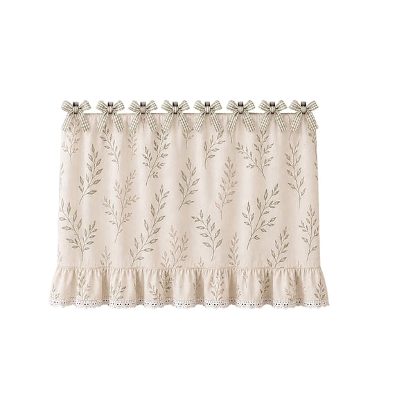 Oven Skirt Curtain,Farmhouse Tie Top Oven Curtain with Ruffle Trim and Ribbon Bow Ties | Washable Non-Stick Reusable | Dishwasher Cover for Furniture Surface Protection,29.72x21.65 Inch