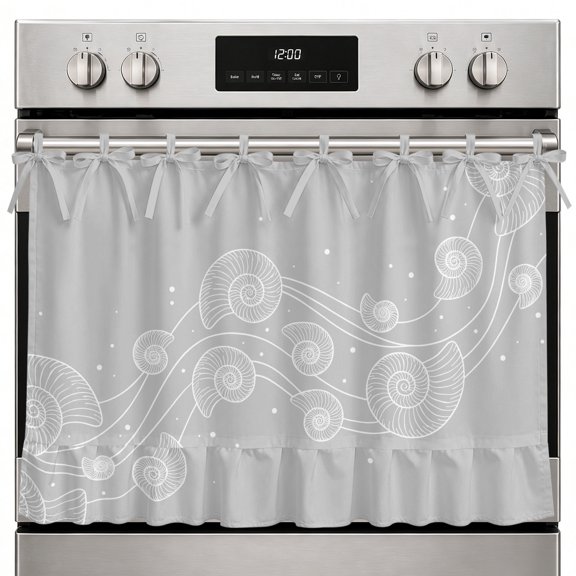 Oven Skirt Curtain Grey Coastal Shell Conch Oven Curtain with 8 Ribbon Ties & Ruffle Trim Stove Cover Bubbles Fluid Waves Oven Skirts for Stove Dishwasher Cabinet Over Sinks Kitchen Decor 27x20 Inch