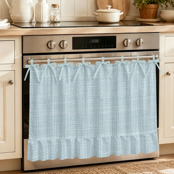 Oven Skirt Curtain for Kitchen 21.5x30 Inch, Hazy Blue Oven Curtain with 8 Ribbon Ties & Ruffle Trim, Stove Skirt Curtain Dishwasher for Cabinets Over Sinks Rustic Farmhouse Solid Color