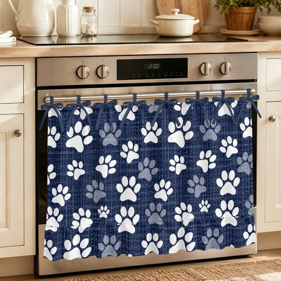 Cu Ribbons Oven Skirt Curtain for Kitchen 24x32 Inch, Navy Blue White Dog Paw Oven ...