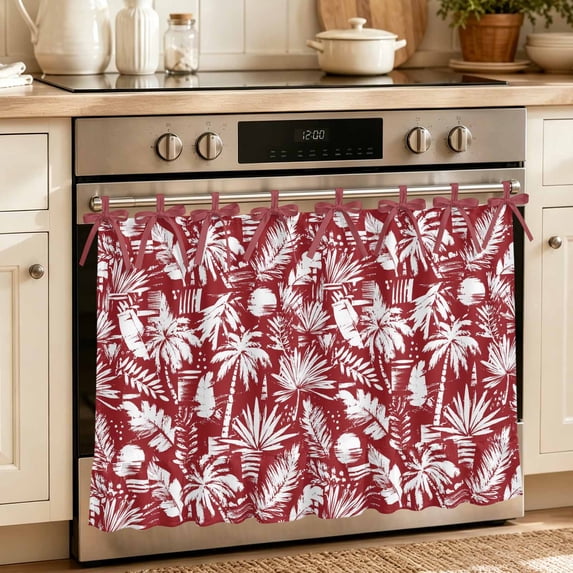 Cream Ruffle Ribbon Oven Skirt Curtain for Kitchen 24x32 Inch, Tropical Summer Oven Curtain ...
