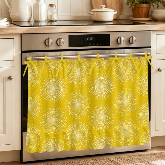 Oven Skirt Curtain for Kitchen 24x32 Inch, Yellow Flowers Oven Curtain with 8 Ribbon Ties & Ruffle Trim, Stove Skirt Curtain Dishwasher for Cabinets Over Sinks Rustic Country Botanical Floral Dots