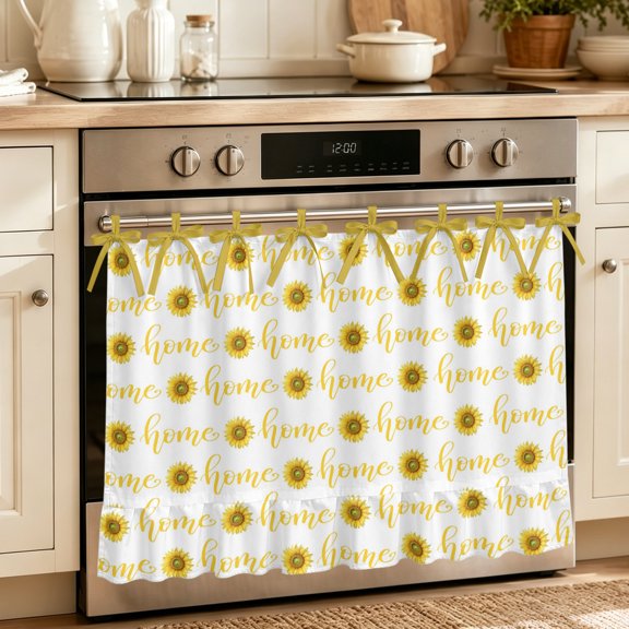 Oven Skirt Curtain for Kitchen 24x32 Inch, Yellow Sunflowers Rustic Oven Curtain with 8 Ribbon Ties & Ruffle Trim, Stove Skirt Curtain Dishwasher for Cabinets Over Sinks Modern Farmhouse Florals Home