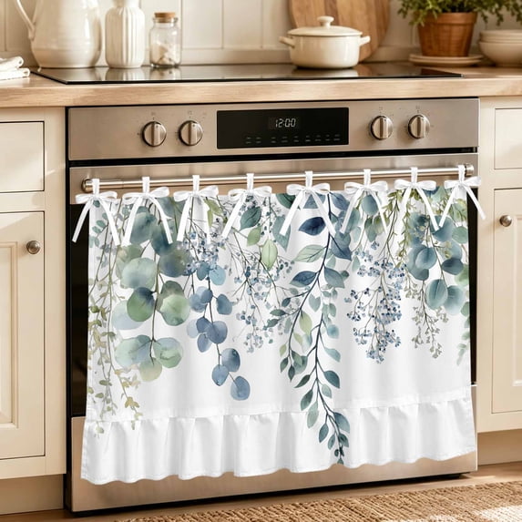 Create Leaf Spring Oven Skirt Curtain for Kitchen Spring Eucalyptus Leaf Green Watercolor ...