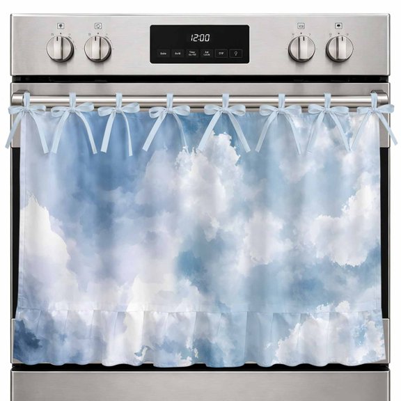 Oven Skirt Curtain for Kitchen, Stove Cabinet Dishwasher Curtain with Ruffled Trim & Ribbon Ties, Cloud Gradient Natural Landscape Scenery Appliance Cover for Door Over Sink