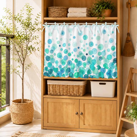 Oven Skirt Curtain,Watercolor Teal Polka Dot Ombre Stove Cover Skirt with Tie Top&Ruffled Trim Bubble Gradient on White Oven Curtain Appliance Covers for Kitchen Dishwasher Washer Cabinet,27x20in