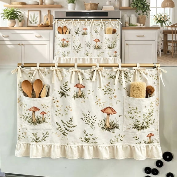 Oven Skirt, Handmade Oven Skirt Curtain with Pockets, Farmhouse Kitchen Decor Curtain for Dishwasher & Washing Machines & Stove