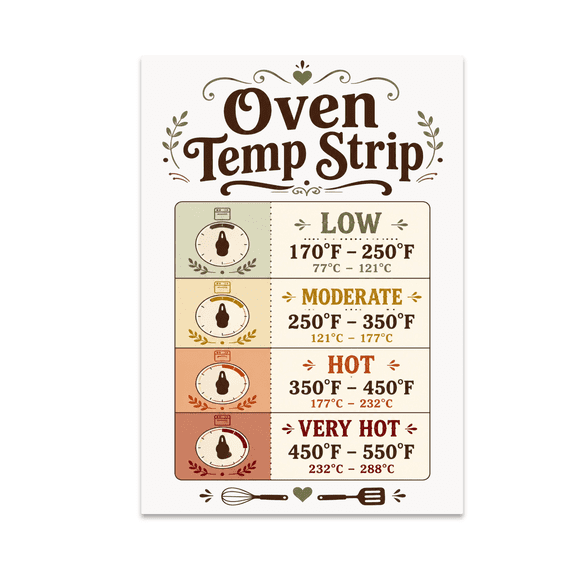 Oven Temp Conversion Chart - Culinary Enthusiast - 13x19 Poster Print