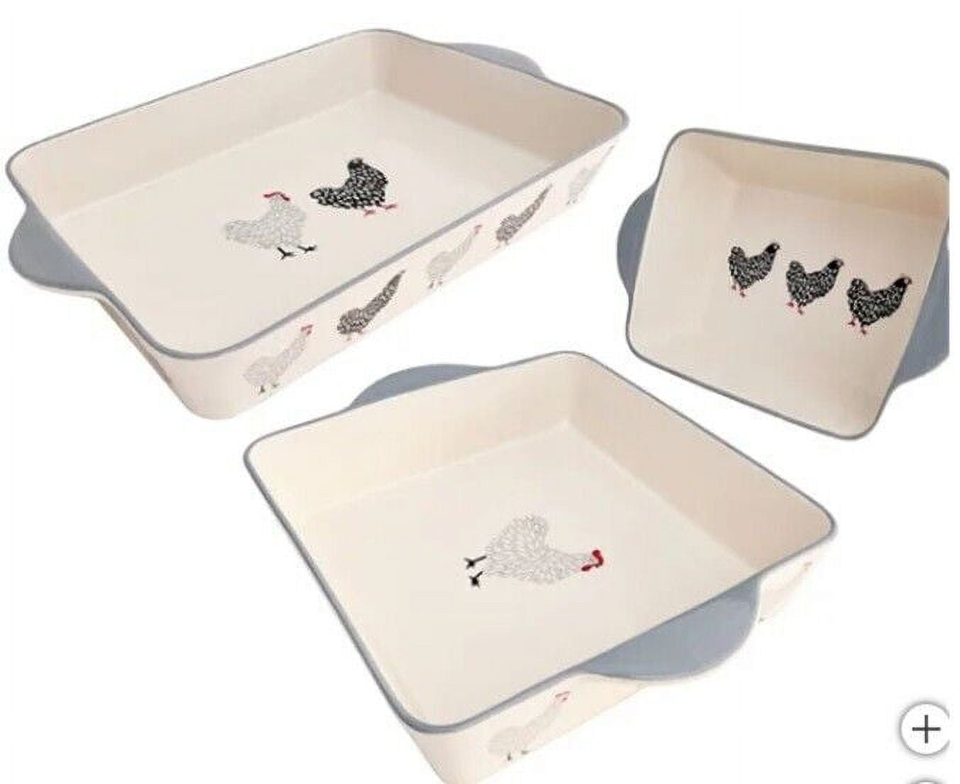 Oven-To-Table "Chickens" 3-piece Baker Set- 100% Stoneware, Dishwasher Safe - Walmart.com