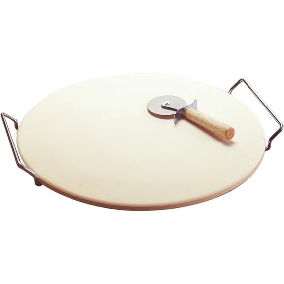 Oven to Table Ceramic Stoneware Pizza Stone with Metal Rack, 14.75", White
