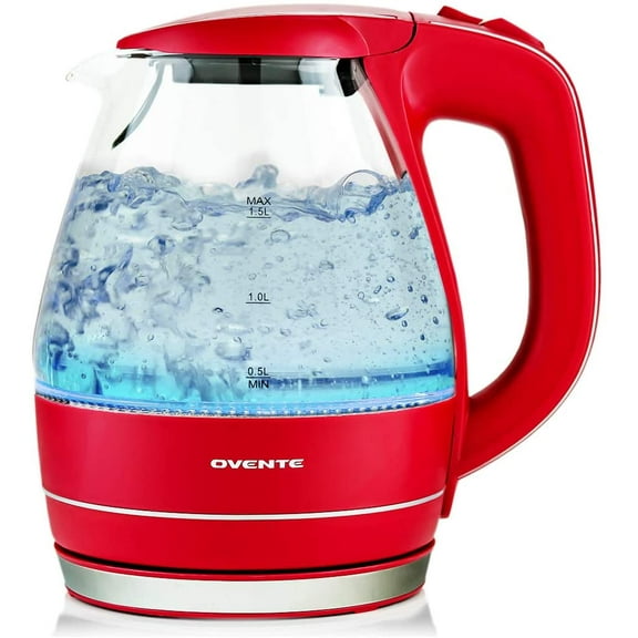 Ovente 1100W 1.5L Electric Kettle, Red with Automatic Shut-off